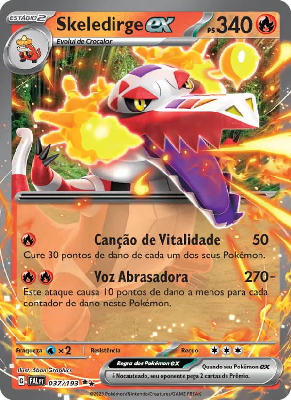 Carta Skeledirge ex, número 037/193 da coleção Evoluções em Paldea
