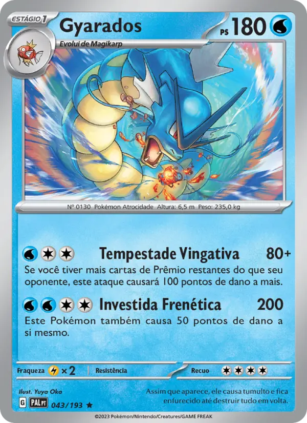 Carta Gyarados, número 043/193 da coleção Evoluções em Paldea