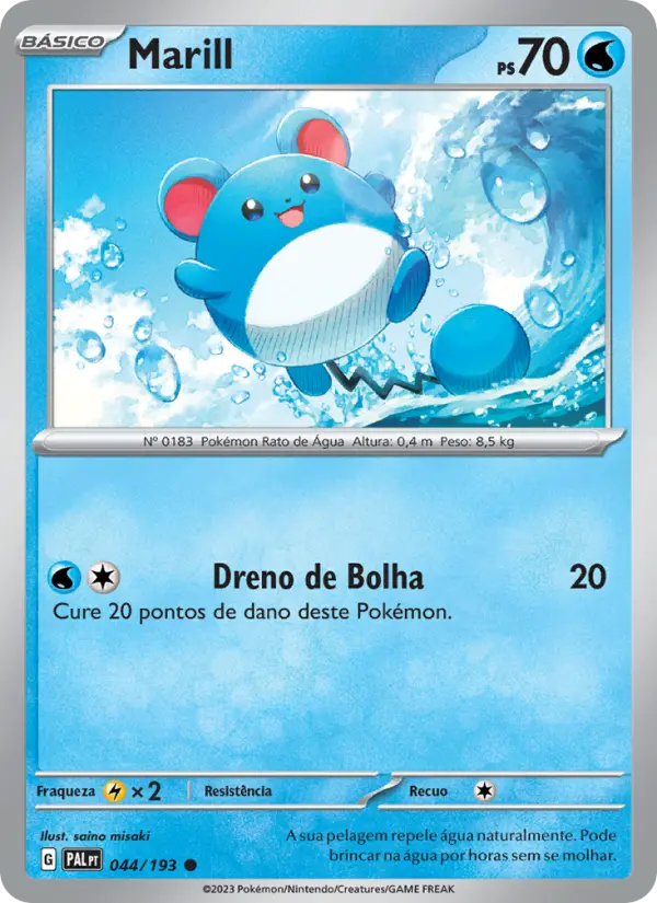 Carta Marill, número 044/193 da coleção Evoluções em Paldea