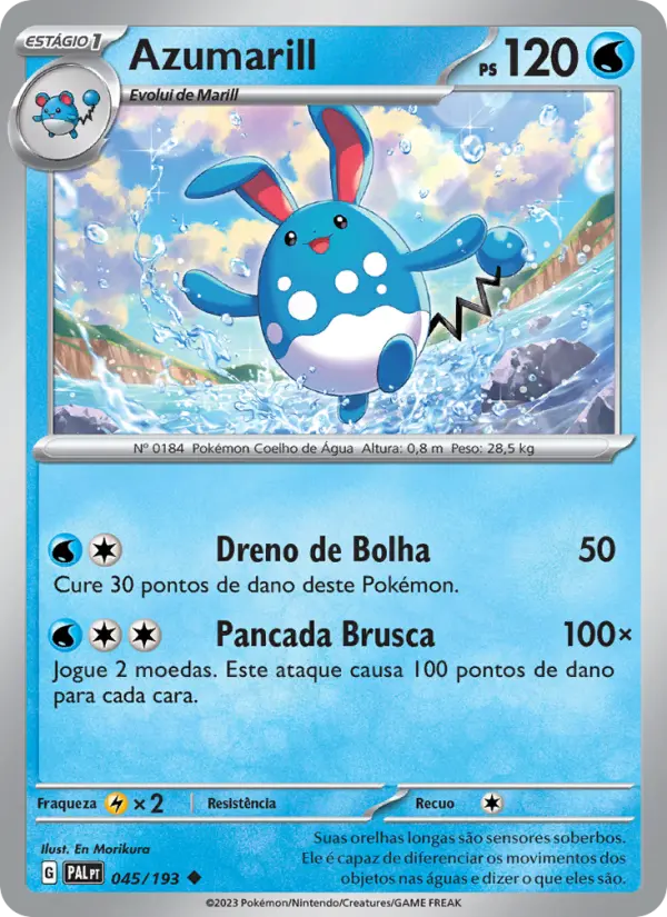 Carta Azumarill, número 045/193 da coleção Evoluções em Paldea