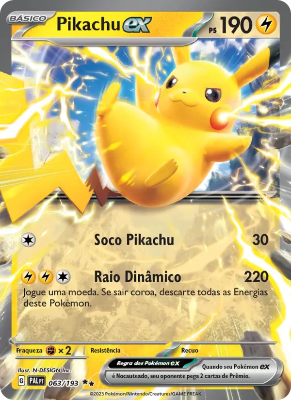 Carta Pikachu ex, número 063/193 da coleção Evoluções em Paldea