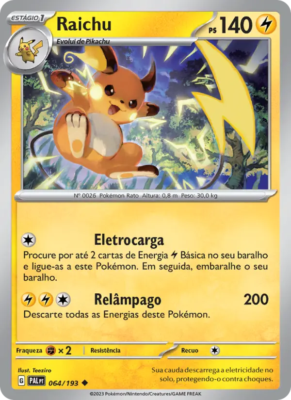 Carta Raichu, número 064/193 da coleção Evoluções em Paldea