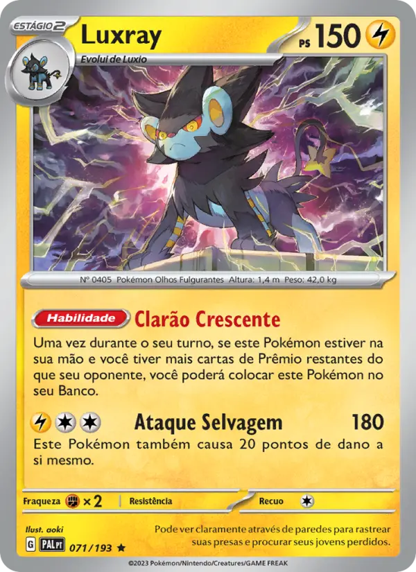 Carta Luxray, número 071/193 da coleção Evoluções em Paldea