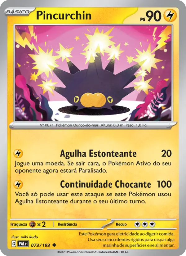 Carta Pincurchin, número 073/193 da coleção Evoluções em Paldea