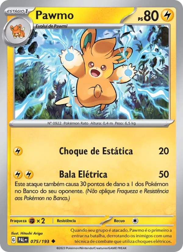Carta Pawmo, número 075/193 da coleção Evoluções em Paldea
