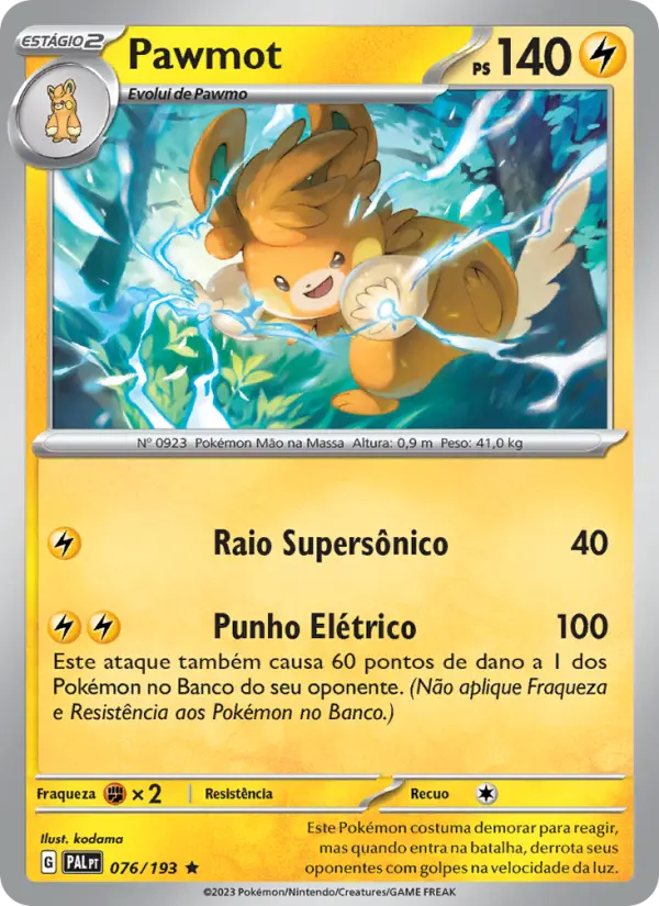 Carta Pawmot, número 076/193 da coleção Evoluções em Paldea