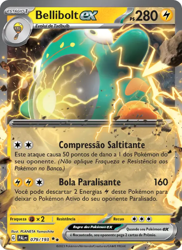 Carta Bellibolt ex, número 079/193 da coleção Evoluções em Paldea
