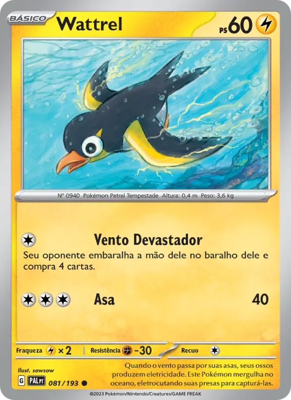Carta Wattrel, número 081/193 da coleção Evoluções em Paldea