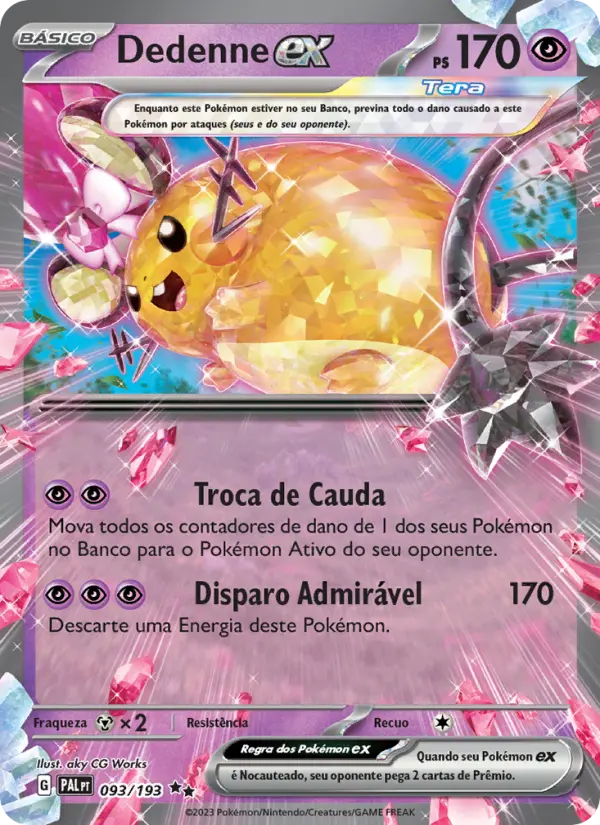 Carta Dedenne ex, número 093/193 da coleção Evoluções em Paldea