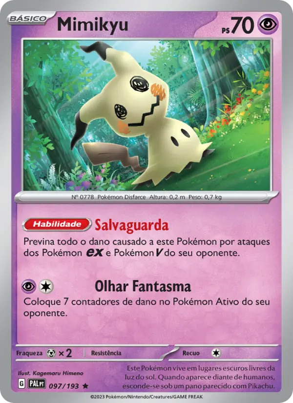 Carta Mimikyu, número 097/193 da coleção Evoluções em Paldea