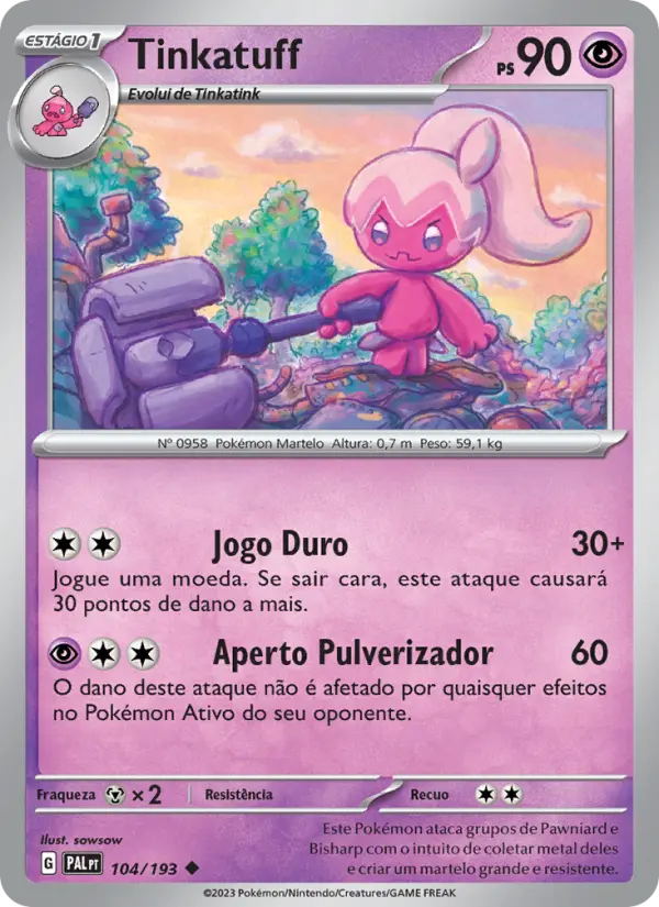 Carta Tinkatuff, número 104/193 da coleção Evoluções em Paldea