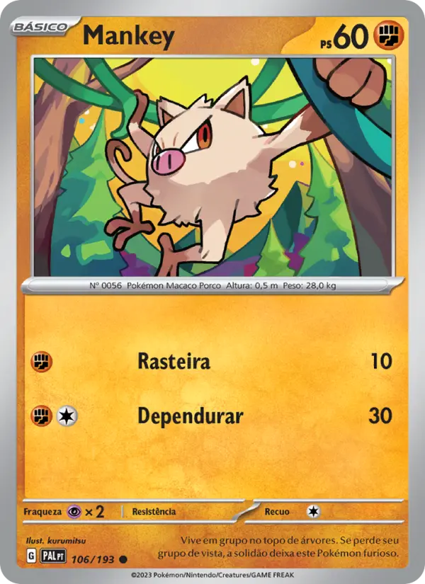 Carta Mankey, número 106/193 da coleção Evoluções em Paldea