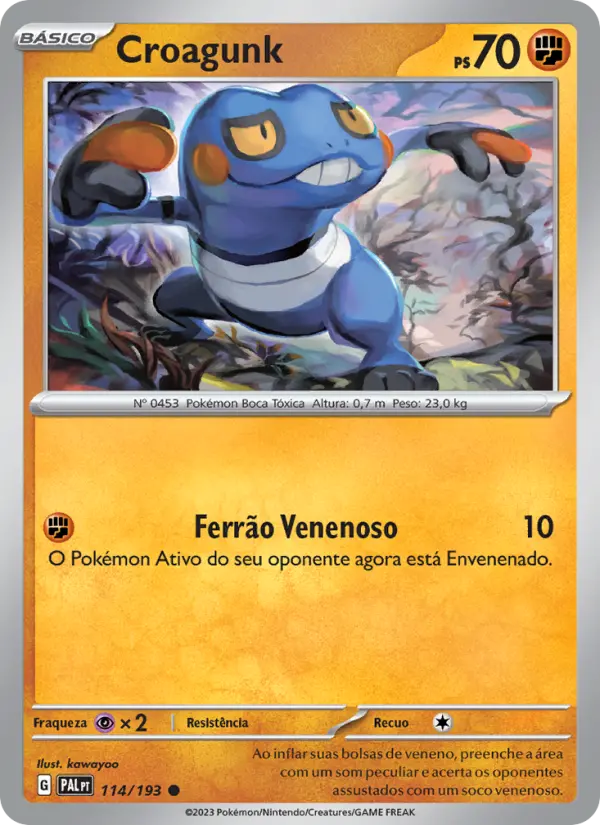 Carta Croagunk, número 114/193 da coleção Evoluções em Paldea