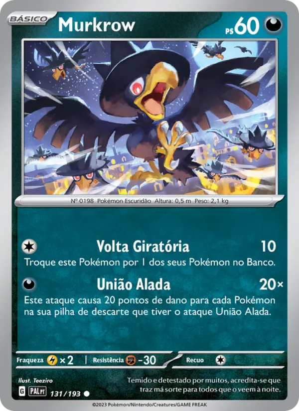 Carta Murkrow, número 131/193 da coleção Evoluções em Paldea