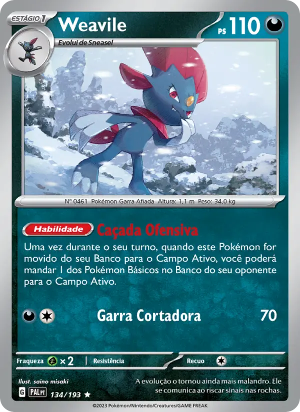 Carta Weavile, número 134/193 da coleção Evoluções em Paldea