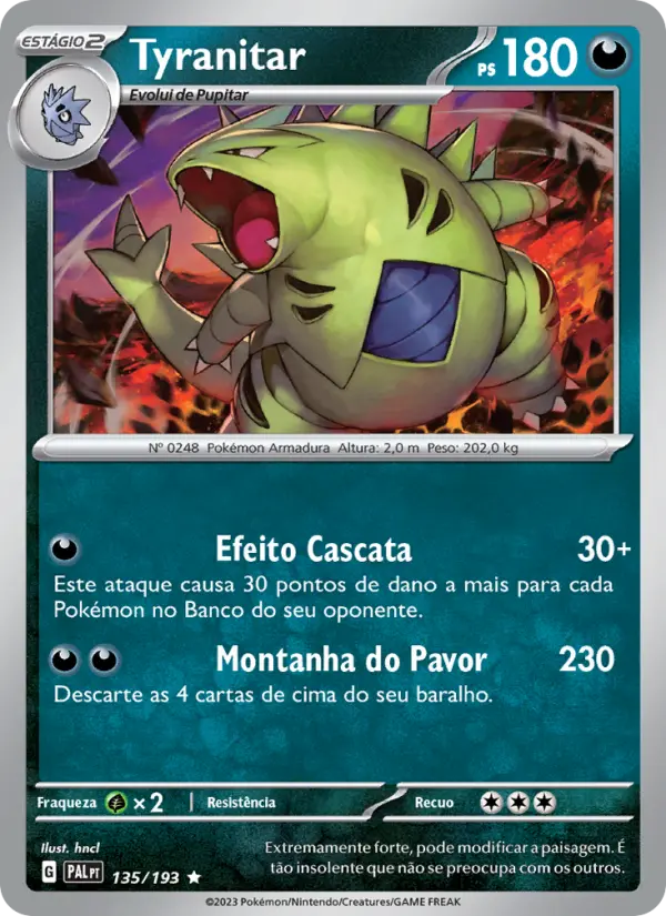 Carta Tyranitar, número 135/193 da coleção Evoluções em Paldea