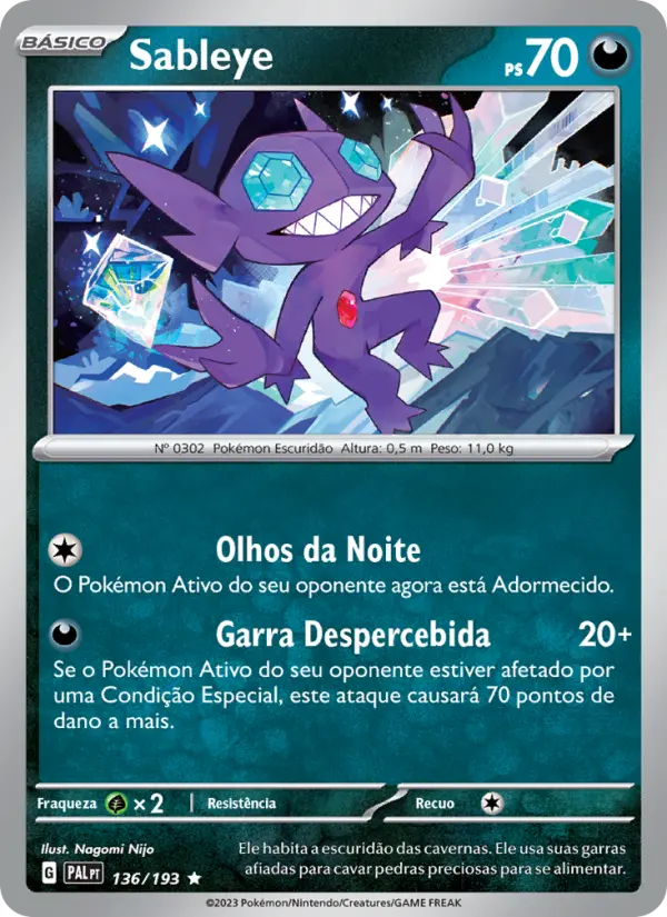 Carta Sableye, número 136/193 da coleção Evoluções em Paldea