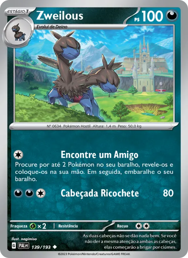 Carta Zweilous, número 139/193 da coleção Evoluções em Paldea