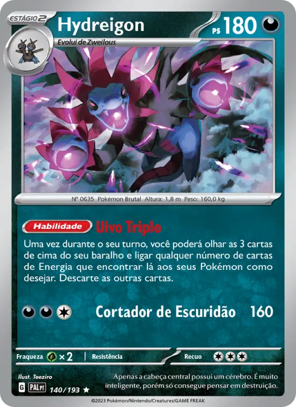 Carta Hydreigon, número 140/193 da coleção Evoluções em Paldea