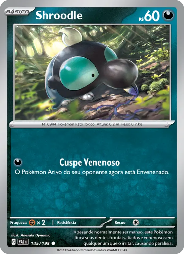 Carta Shroodle, número 145/193 da coleção Evoluções em Paldea