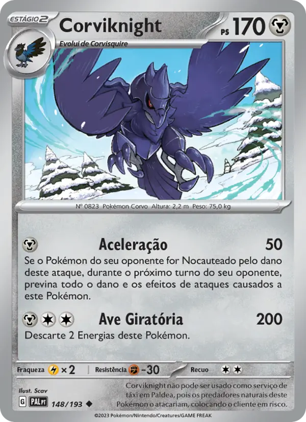Carta Corviknight, número 148/193 da coleção Evoluções em Paldea