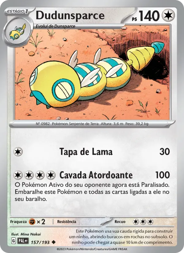 Carta Dudunsparce, número 157/193 da coleção Evoluções em Paldea