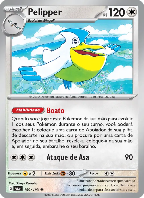 Carta Pelipper, número 159/193 da coleção Evoluções em Paldea