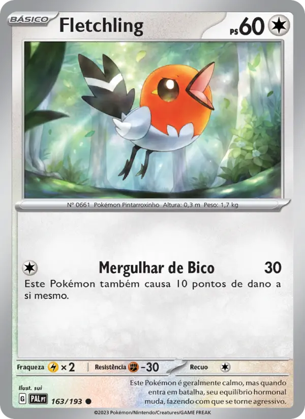 Carta Fletchling, número 163/193 da coleção Evoluções em Paldea