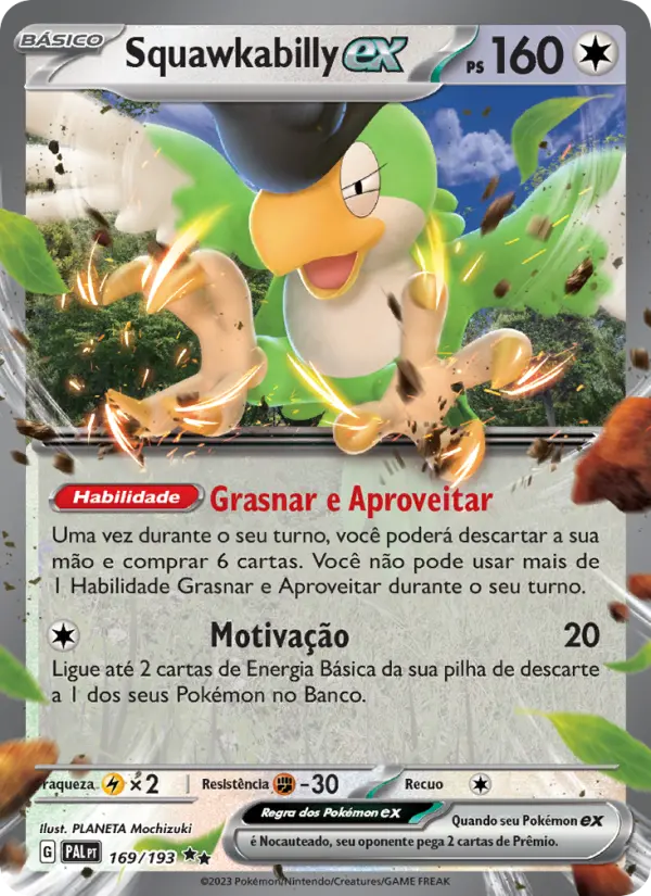 Carta Squawkabilly ex, número 169/193 da coleção Evoluções em Paldea