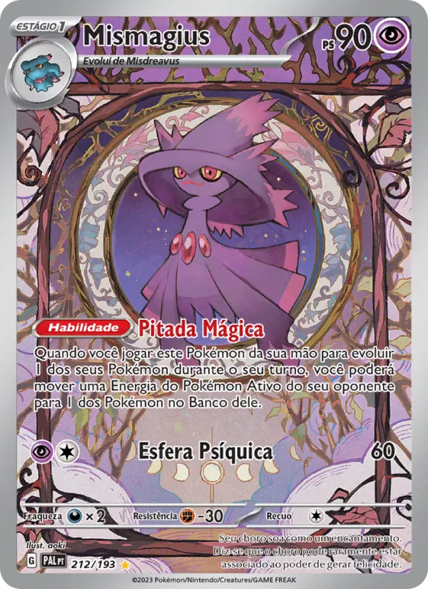 Carta Mismagius, número 212/193 da coleção Evoluções em Paldea