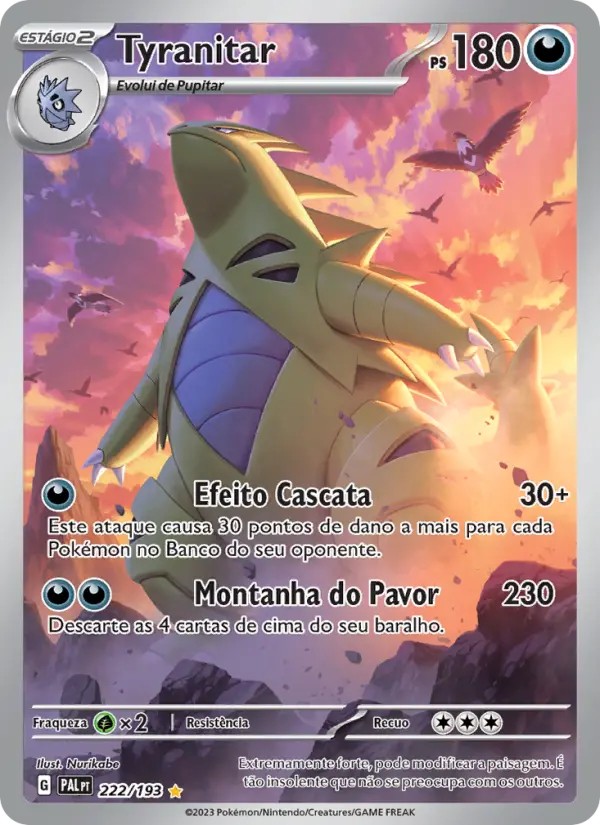 Carta Tyranitar, número 222/193 da coleção Evoluções em Paldea
