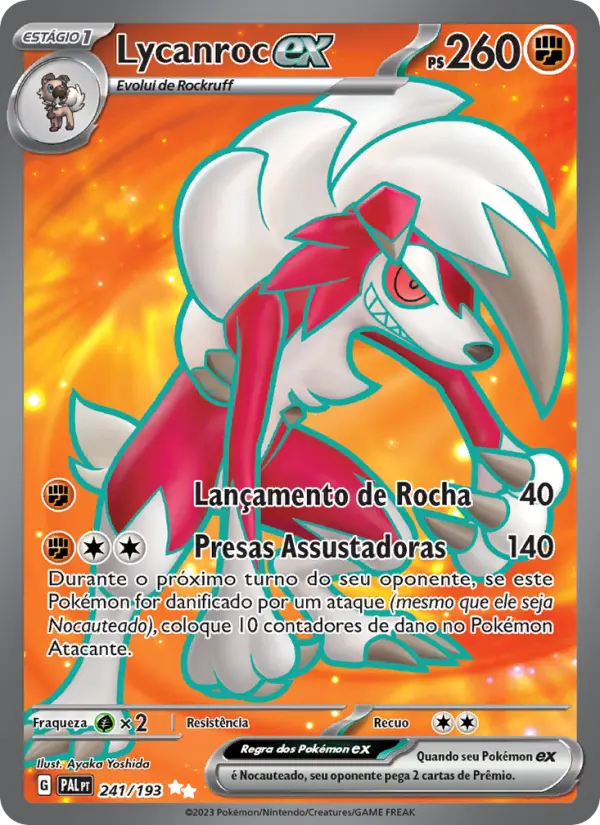 Carta Lycanroc ex, número 241/193 da coleção Evoluções em Paldea