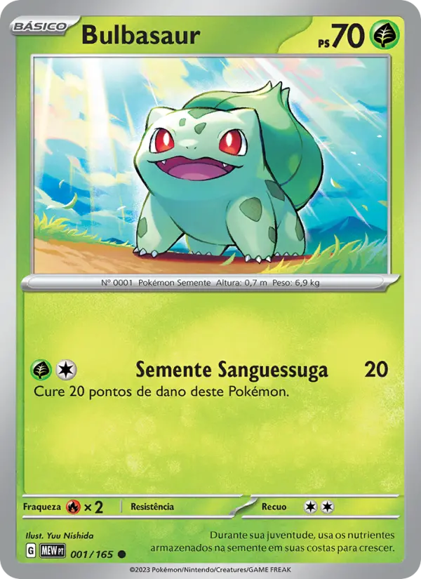 Carta Bulbasaur, número 001/165 da coleção 151