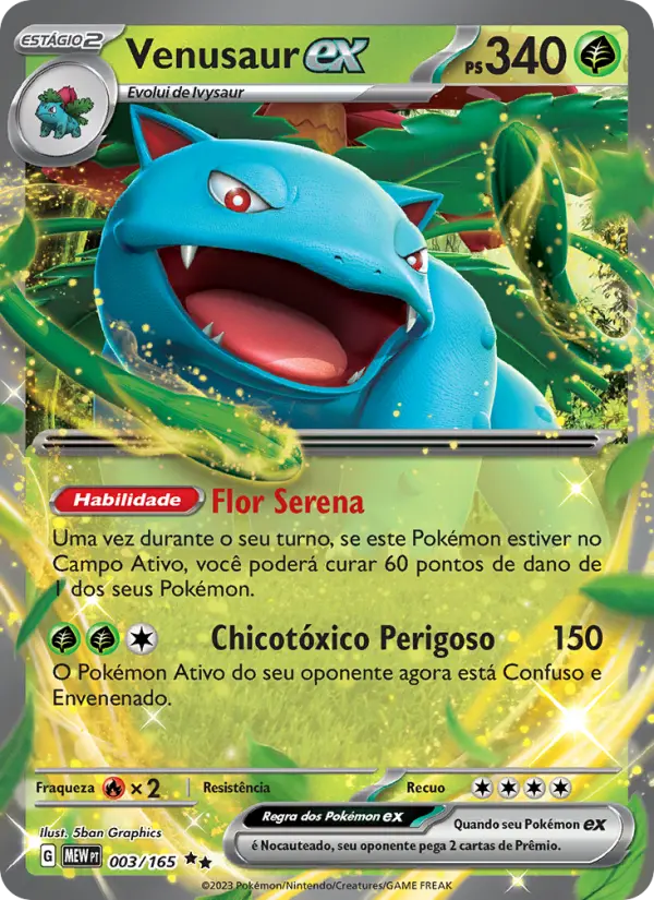 Carta Venusaur ex, número 003/165 da coleção 151