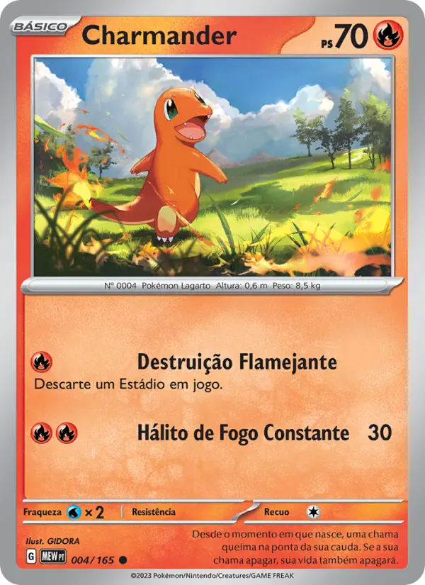 Carta Charmander, número 004/165 da coleção 151