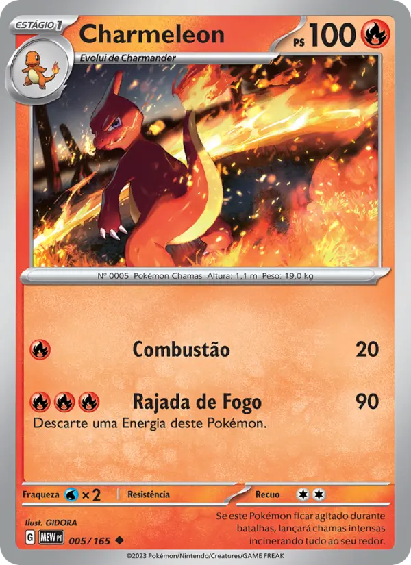 Carta Charmeleon, número 005/165 da coleção 151