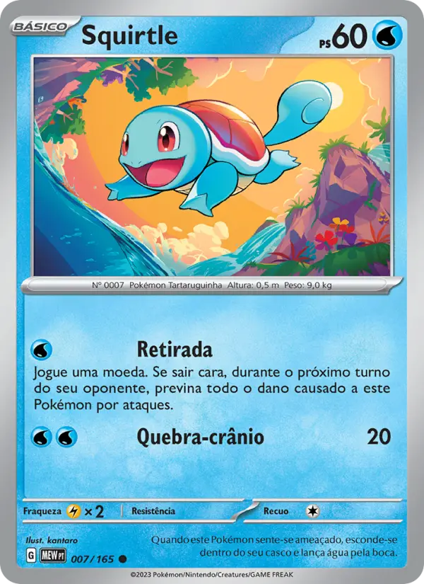Carta Squirtle, número 007/165 da coleção 151