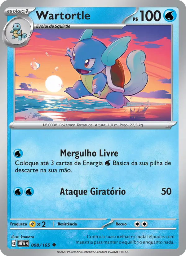 Carta Wartortle, número 008/165 da coleção 151