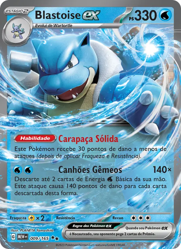 Carta Blastoise ex, número 009/165 da coleção 151