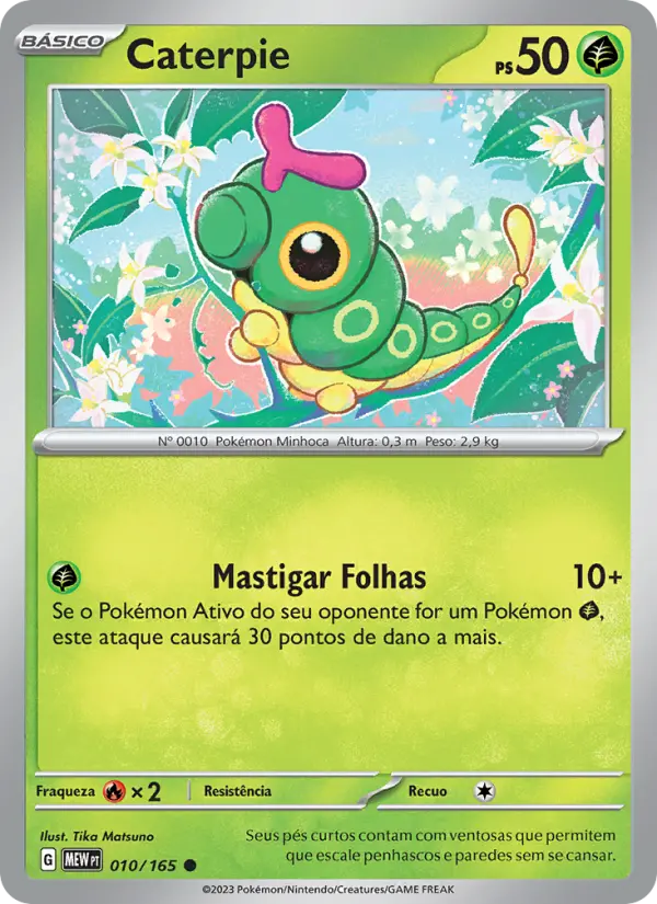 Carta Caterpie, número 010/165 da coleção 151