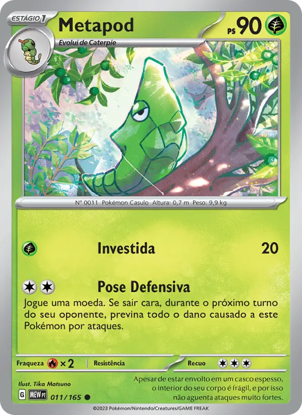 Carta Metapod, número 011/165 da coleção 151