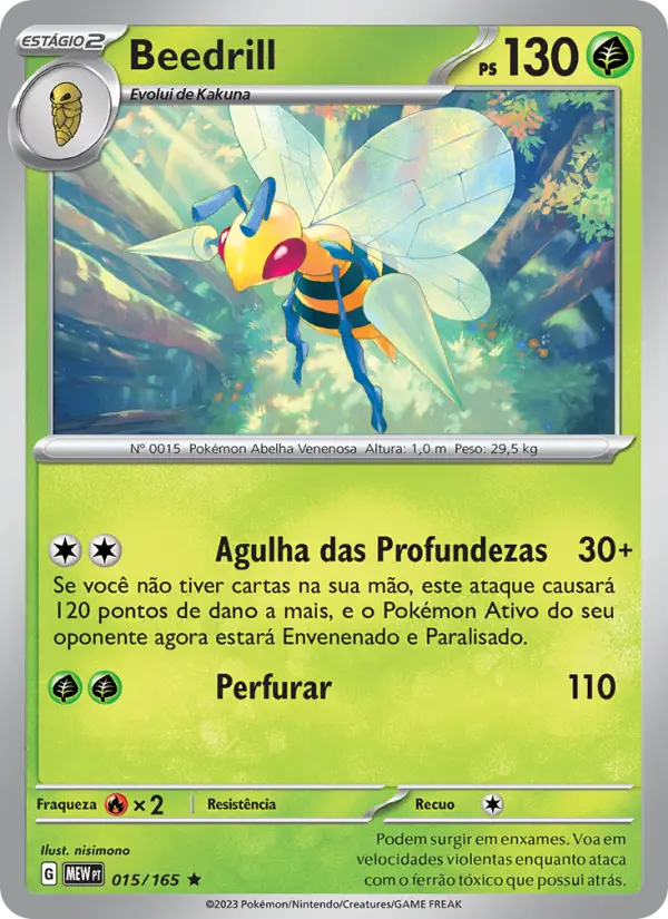 Carta Beedrill, número 015/165 da coleção 151
