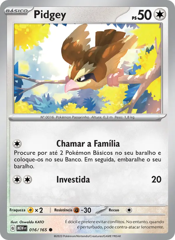 Carta Pidgey, número 016/165 da coleção 151