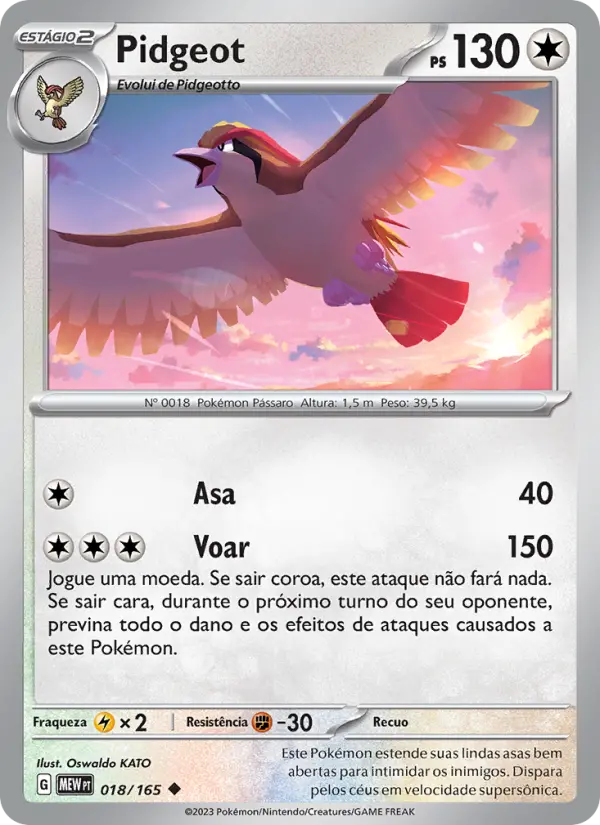 Carta Pidgeot, número 018/165 da coleção 151