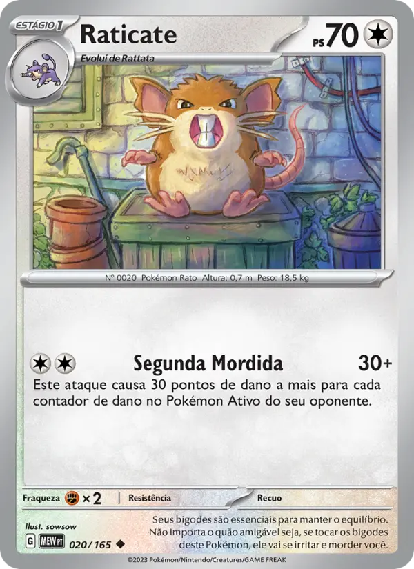 Carta Raticate, número 020/165 da coleção 151