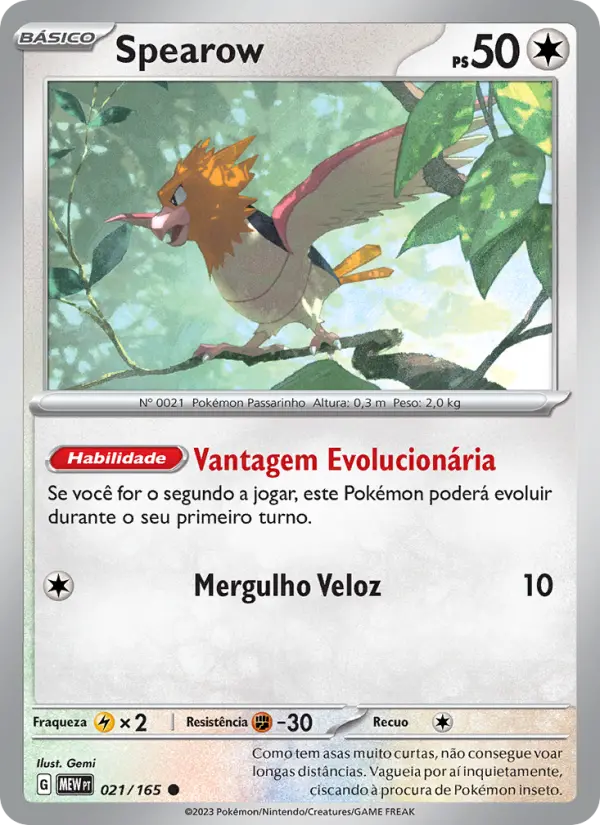 Carta Spearow, número 021/165 da coleção 151