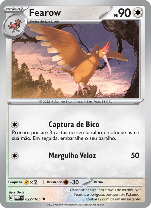 Carta Fearow, número 022/165 da coleção 151