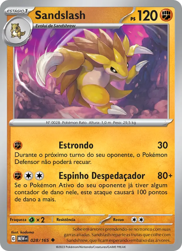 Carta Sandslash, número 028/165 da coleção 151