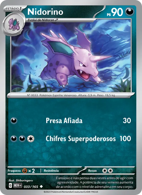 Carta Nidorino, número 033/165 da coleção 151
