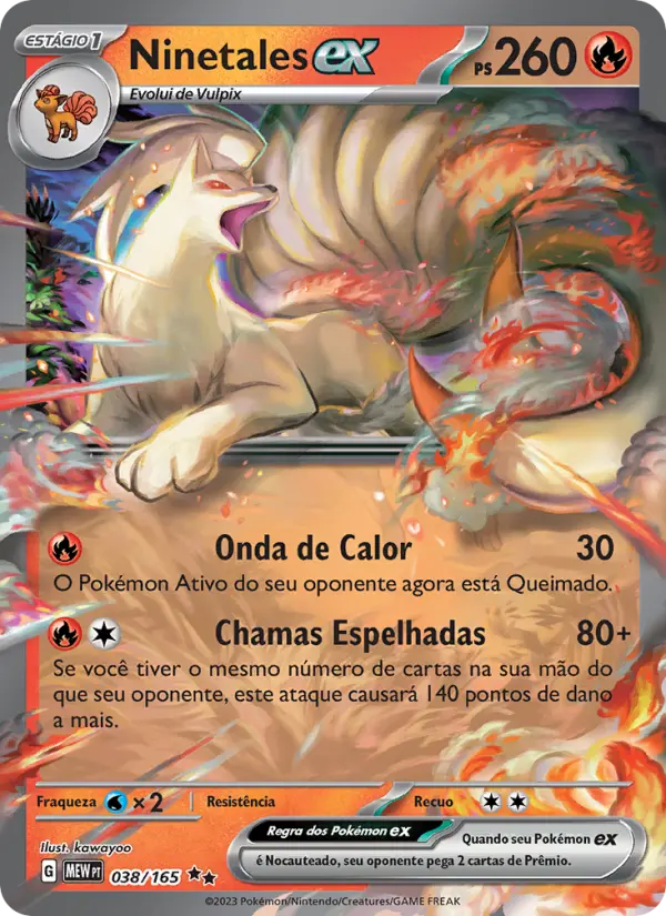 Carta Ninetales ex, número 038/165 da coleção 151